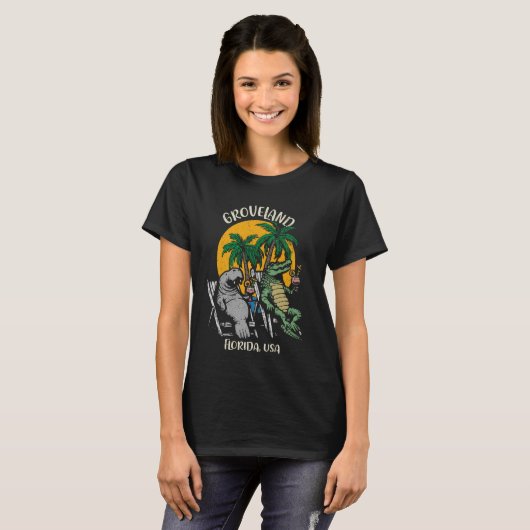 Groveland Florida USA Funny Manate and Alligator T-Shirt (Vorne ganz)