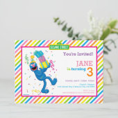 Grover farbenfroh gestreift Geburtstag Einladung (Stehend Vorderseite)