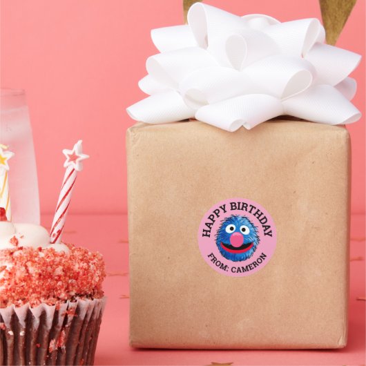 Grover | Happy Birthday Gift Tag Runder Aufkleber (Party)