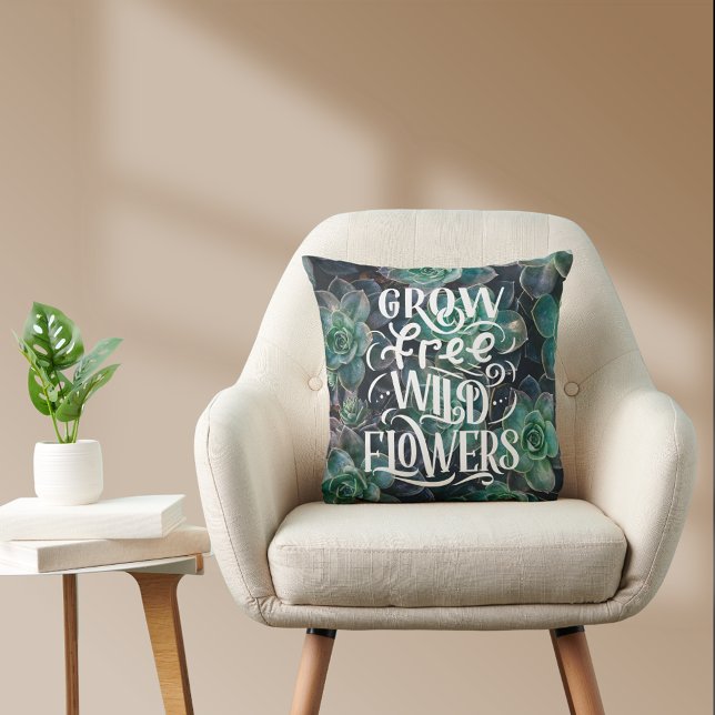 Grow Free Wild Blume Boho Quote Cactus Kissen (Grow Free Wild Flowers Boho Quote Cactus Throw Pillow)