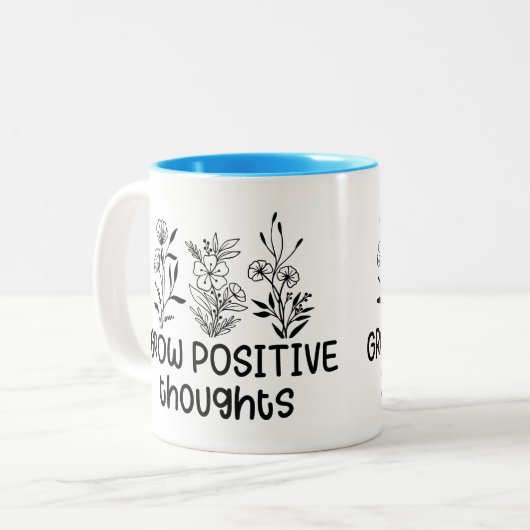 Grow Positive Thoughts Inspirational Floral Zweifarbige Tasse (Vorderseite Links)
