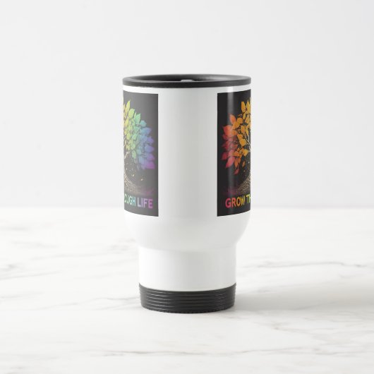 "Grow Through Life" Reisecoffee Mug. Reisebecher (Mittel)