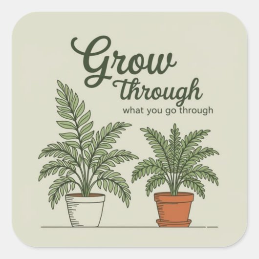 Grow through what you go through quadratischer aufkleber (Vorderseite)