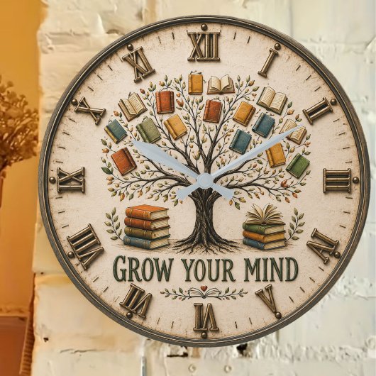 Grow Your Mind Book Reading Teacher Gift Große Wanduhr
