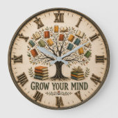 Grow Your Mind Book Reading Teacher Gift Große Wanduhr (Vorderseite)