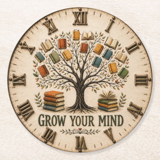 Grow Your Mind Book Reading Teacher Gift Runder Pappuntersetzer (Vorderseite)