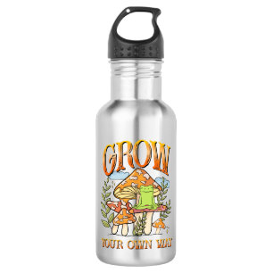 "Grow your own way"   Frosch und Pilze vermitteln Edelstahlflasche