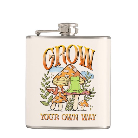 "Grow your own way" | Frosch und Pilze vermitteln Flachmann (Vorderseite)