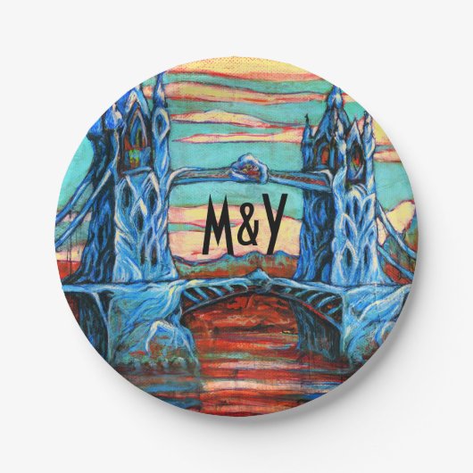 Growing Bridge in einer fantasievollen Stadt Dinne Pappteller (Vorderseite)