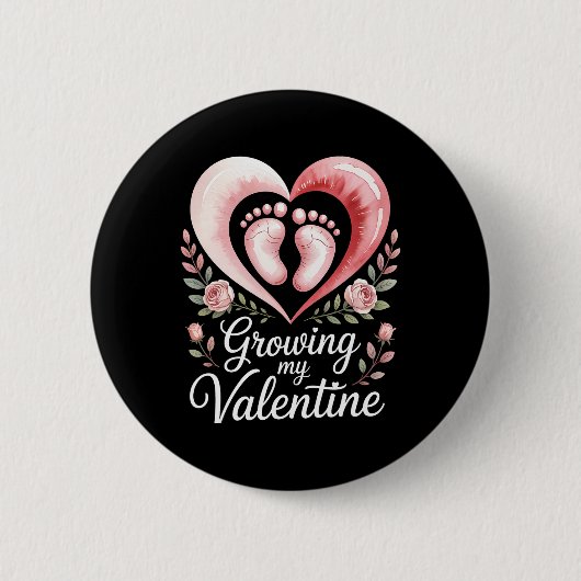 Growing My Valentine By Feet Heart Art Button (Vorderseite)