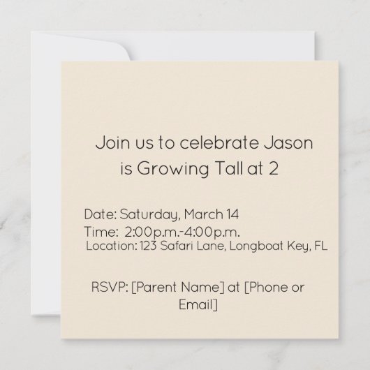 Growing Tall Birthday Einladung (Rückseite)