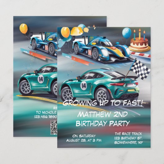 Growing Up To Fast Boy Birthday Party Invitation RSVP Karte (Vorne/Hinten)