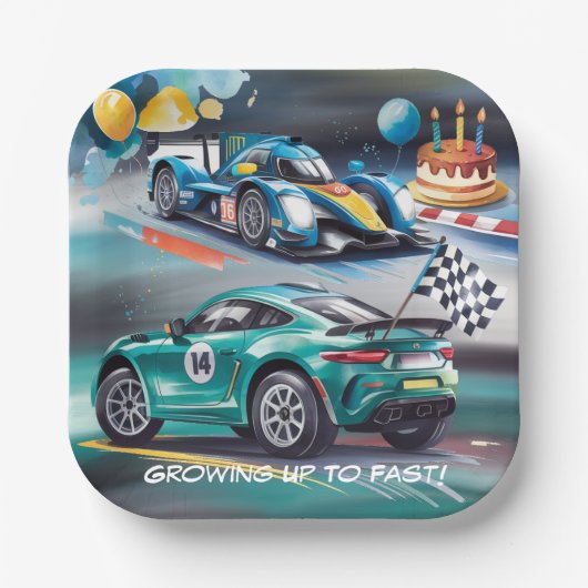 Growing Up To Fast Boy Birthday Party Pappteller (Vorderseite)