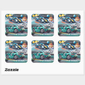 Growing Up To Fast Boy Birthday Party Quadratischer Aufkleber (Blatt)