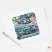 Growing Up To Fast Boy Birthday Party Quadratischer Aufkleber (Umschlag)