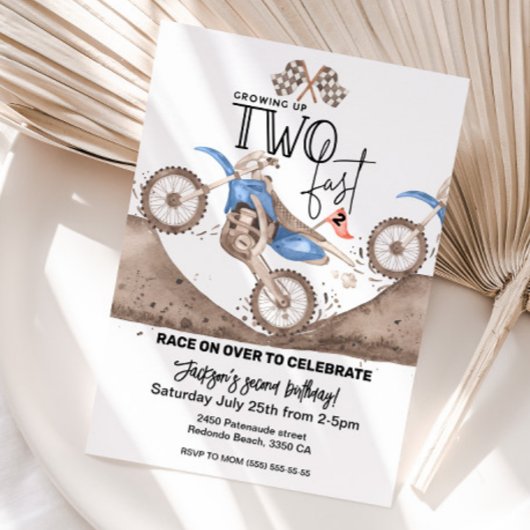 Growing up TWO FAST Blue Dirt Bike 2nd birthday Einladung