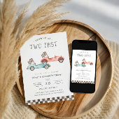 Growing Up Two Fast Blue & Red Race Car Birthday Einladung