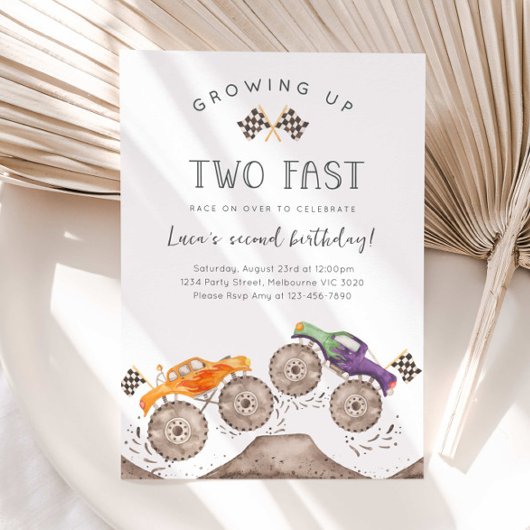 Growing Up Two Fast Monster Truck Birthday Einladung