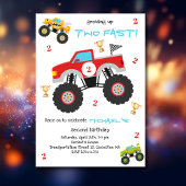 Growing up two fast monster trucks boy birthday einladung