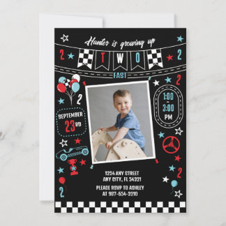 Growing Up Two Fast Racing Birthday Invitation Einladung