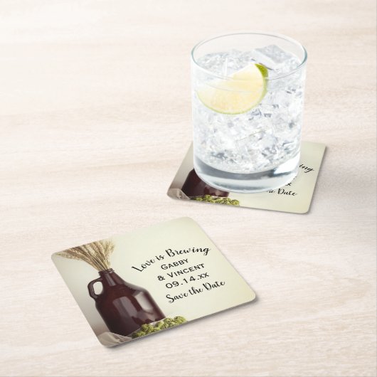 Growler Hops Brauerei Hochzeit speichern das Datum Rechteckiger Pappuntersetzer (Vor Ort)