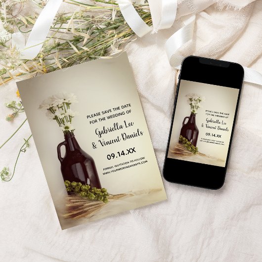 Growler Hops Daisies Brauerei Hochzeit speichern D Save The Date