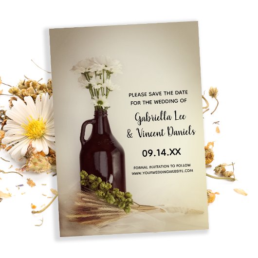 Growler Hops Daisies Brauerei Hochzeit speichern D Save The Date