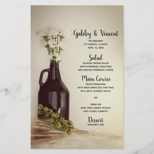Growler, Hops und Daisies Brewery Wedding Menu (Vorderseite)