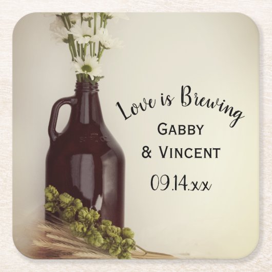 Growler, Hops und Daisies Brewery Wedding Square P Rechteckiger Pappuntersetzer (Vorderseite)