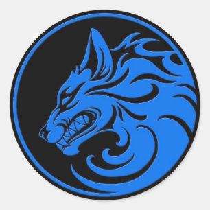 Growling Blue und Black Wolf Circle Runder Aufkleber
