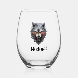 Growling Wolf Personalized Weinglas Ohne Stiel