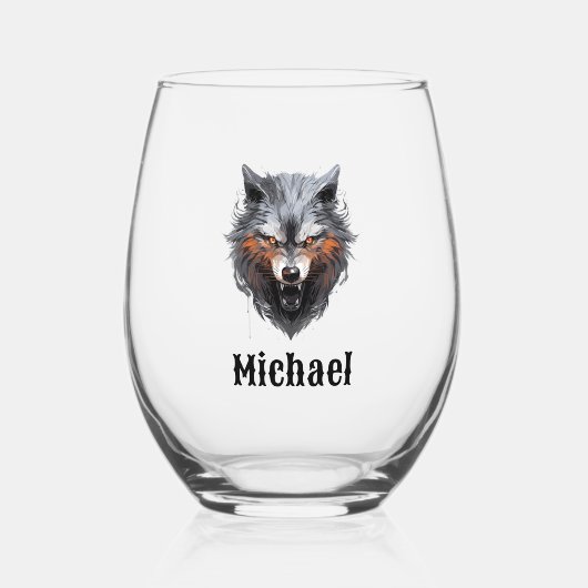 Growling Wolf Personalized Weinglas Ohne Stiel (Vorderseite)