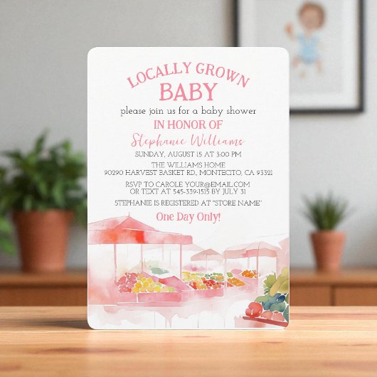 Grown Baby Bauern Market Baby Girl Dusche Einladung