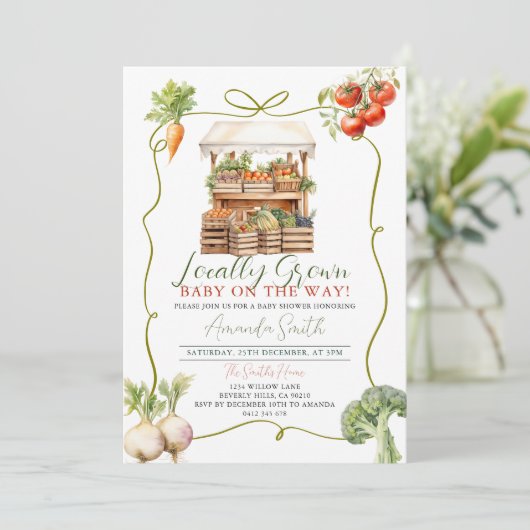 Grown Fresh Market Baby Shower Gingham Einladung (Stehend Vorderseite)