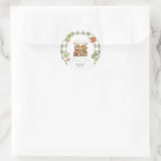 Grown Fresh Market Baby Shower Gingham Runder Aufkleber (Tasche)