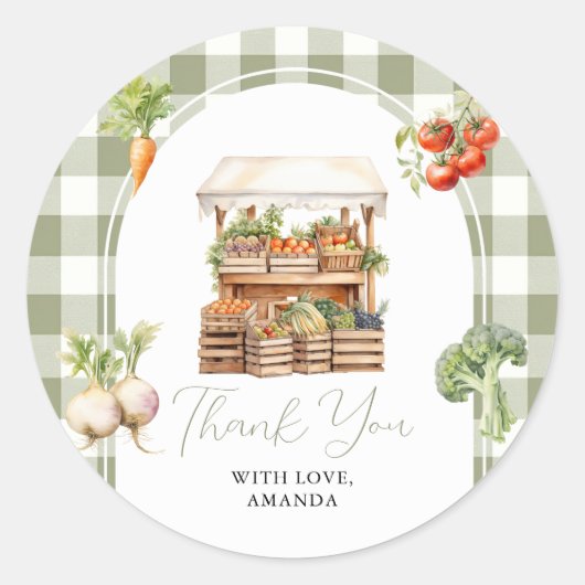 Grown Fresh Market Baby Shower Gingham Runder Aufkleber (Vorderseite)