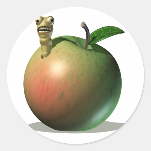 Grub Eating Apple Runder Aufkleber (Vorderseite)
