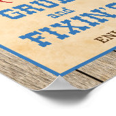 Grub & Fixin's Cowboy-Western-Party-Zeichen Poster (Ecke)