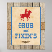 Grub & Fixin's Cowboy-Western-Party-Zeichen Poster (Vorne)