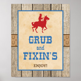 Grub & Fixin's Cowboy-Western-Party-Zeichen Poster