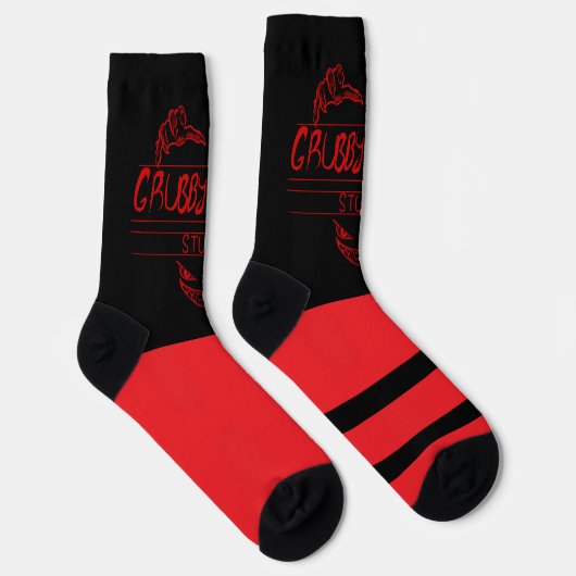 Grubby Hands Logo Crew Socken (rot und schwarz) (Rechts)