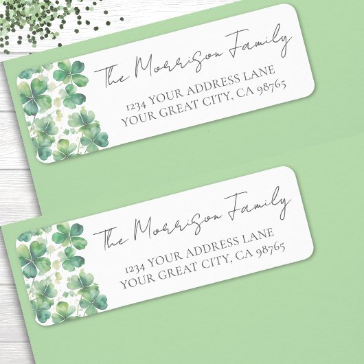 Grückkehradresse Kleeblatt mit grüner Kleeform