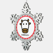 Grüezi - Niedliche Schweizer Kuh Snowflake Gerahmt Schneeflocken Zinn-Ornament (Rechts)