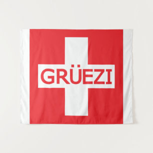 Gruezi Switzerland Flag Wandteppich