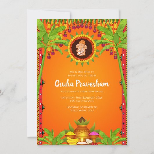 Gruhapravesham lädt indische Häuserwärmung ein Einladung (Vorderseite)