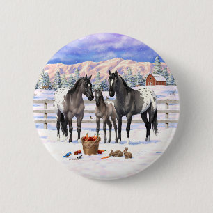 Grulla Gray Appaloosa Pferde auf einem schneebedec Button