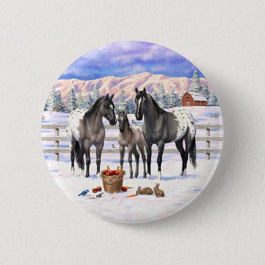 Grulla Gray Appaloosa Pferde auf einem schneebedec Button (Vorderseite)