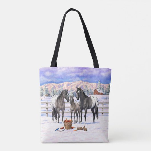 Grulla Gray Appaloosa Pferde auf einem schneebedec Tasche (Rückseite)