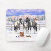 Grulla Pinto Gray Paint Horses on Winter Farm Mousepad (Mit Mouse)