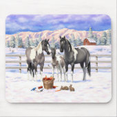 Grulla Pinto Gray Paint Horses on Winter Farm Mousepad (Vorne)